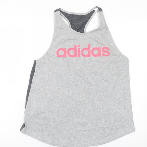 Adidas Womens Grey Racerback Tank Top L Cotton Sportswear