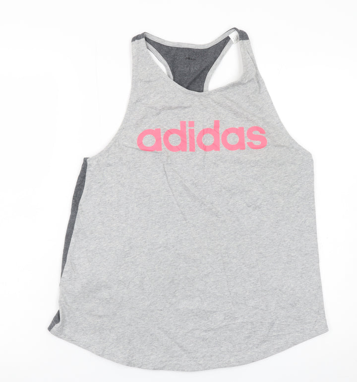 Adidas Womens Grey Racerback Tank Top L Cotton Sportswear