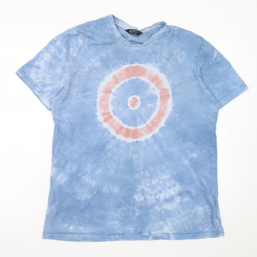 Ben Sherman Men Blue Tie-Dye Cotton Crew Neck T-Shirt L Retro