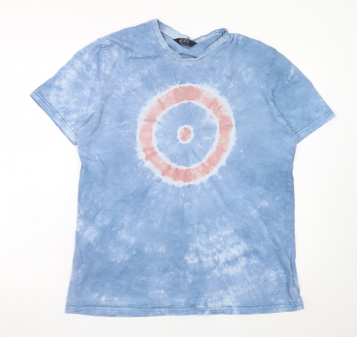 Ben Sherman Men Blue Tie-Dye Cotton Crew Neck T-Shirt L Retro