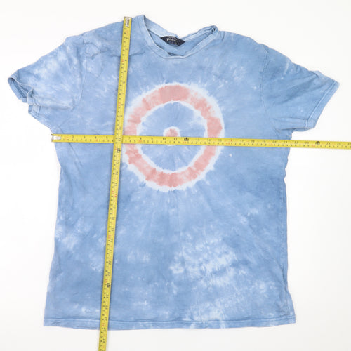 Ben Sherman Men Blue Tie-Dye Cotton Crew Neck T-Shirt L Retro