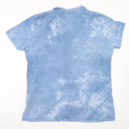 Ben Sherman Men Blue Tie-Dye Cotton Crew Neck T-Shirt L Retro