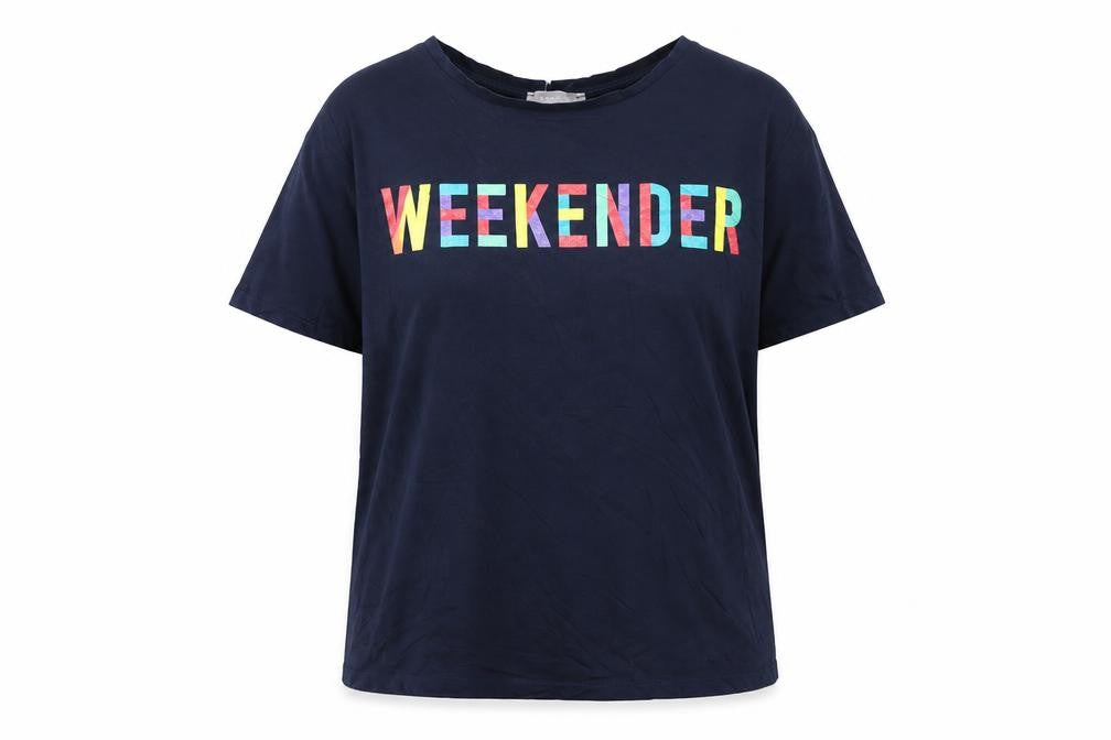 Front view of Red Herring Women's Blue, size 14, Weekend Print Cotton T-Shirt