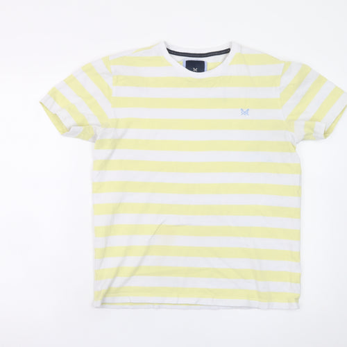 Crew Clothing Company Men's Yellow White Striped Cotton T-Shirt M Regular Fit