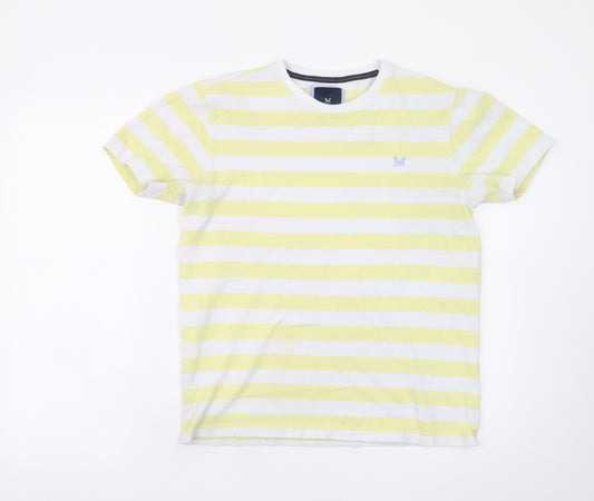 Crew Clothing Company Men's Yellow White Striped Cotton T-Shirt M Regular Fit