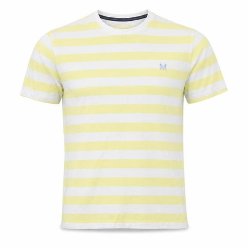 Crew Clothing Company Men's Yellow White Striped Cotton T-Shirt M Regular Fit