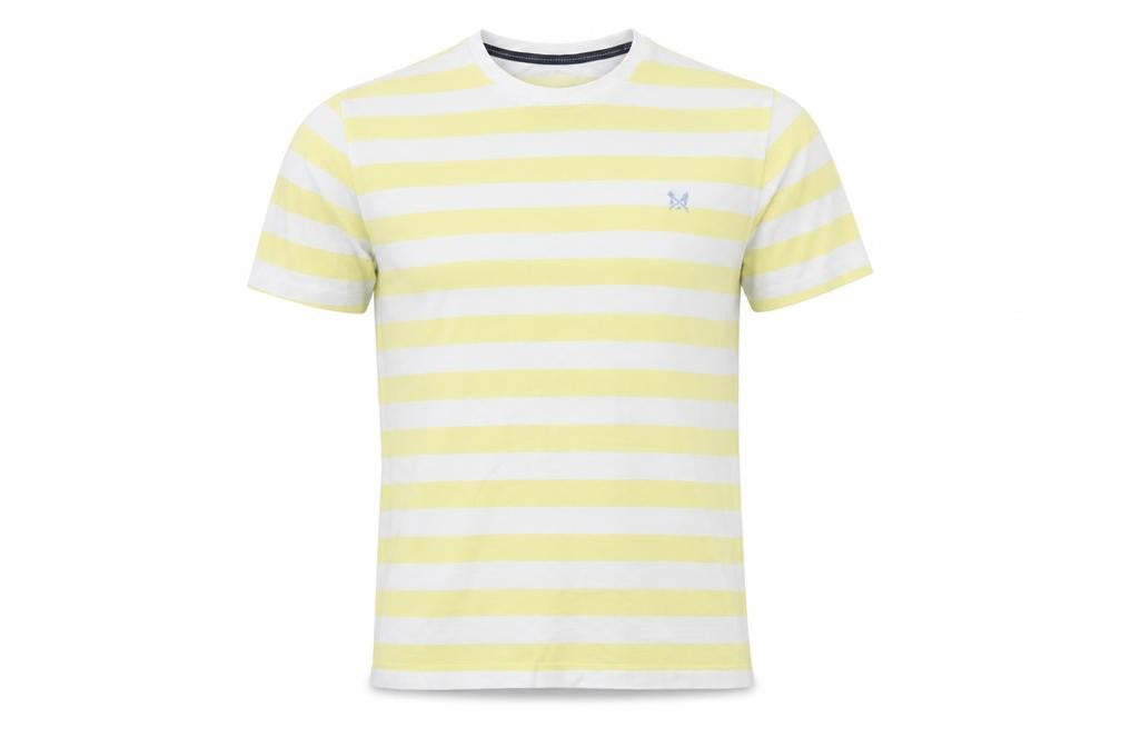 Crew Clothing Company Men's Yellow White Striped Cotton T-Shirt M Regular Fit