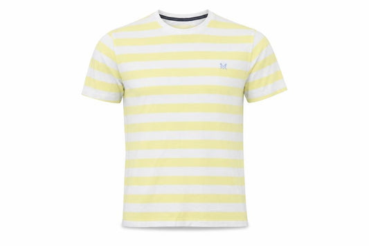 Front view of Crew Clothing Men's Yellow White Striped Cotton T-Shirt M Regular Fit