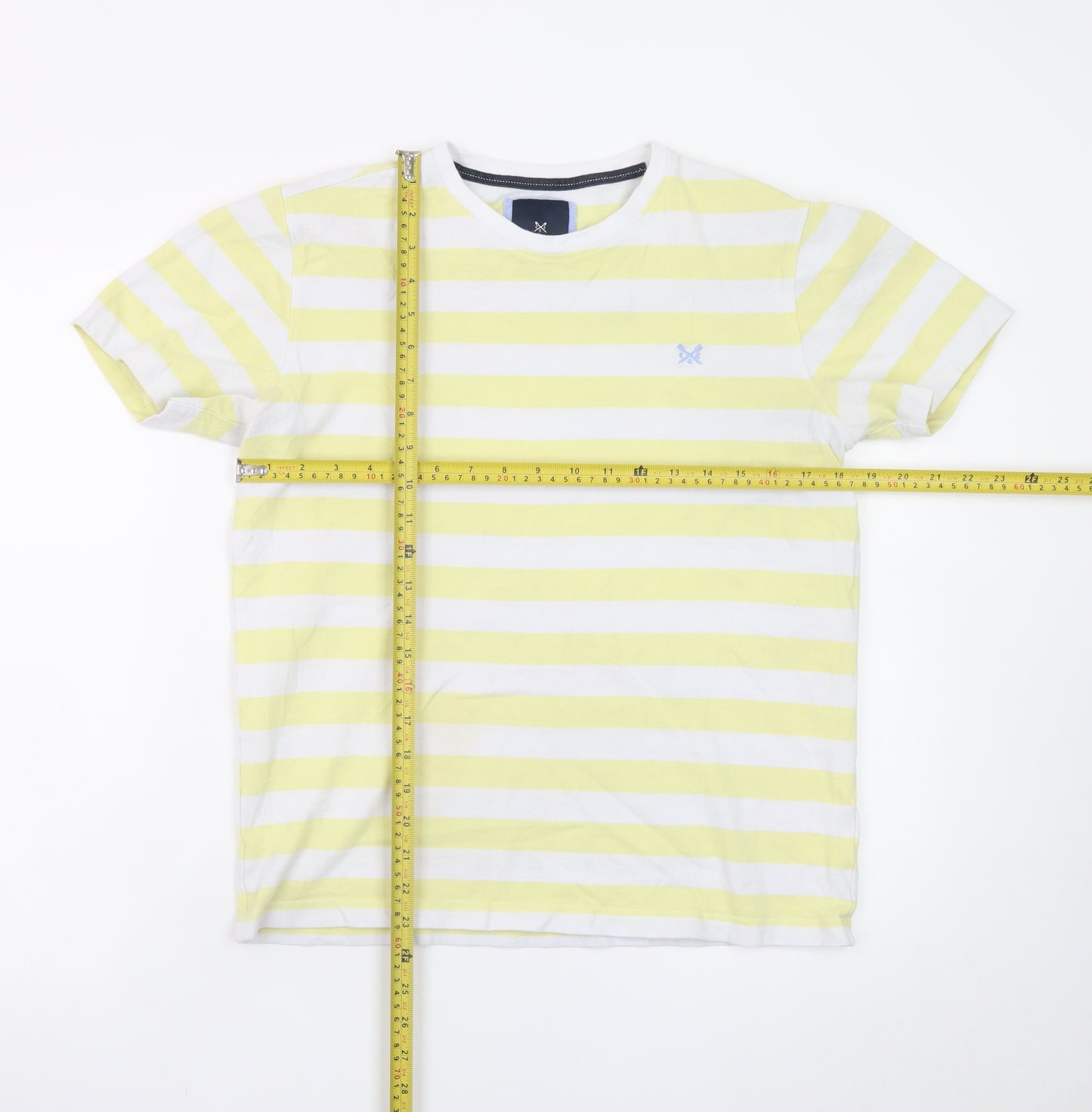 Crew Clothing Company Men's Yellow White Striped Cotton T-Shirt M Regular Fit