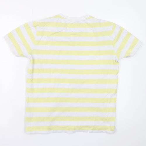 Crew Clothing Company Men's Yellow White Striped Cotton T-Shirt M Regular Fit