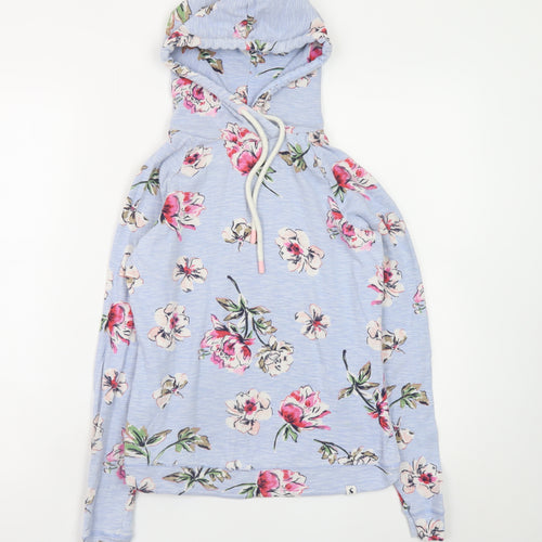 Joules Womens Blue Floral Pullover Hoodie UK 12 Cotton Lightweight