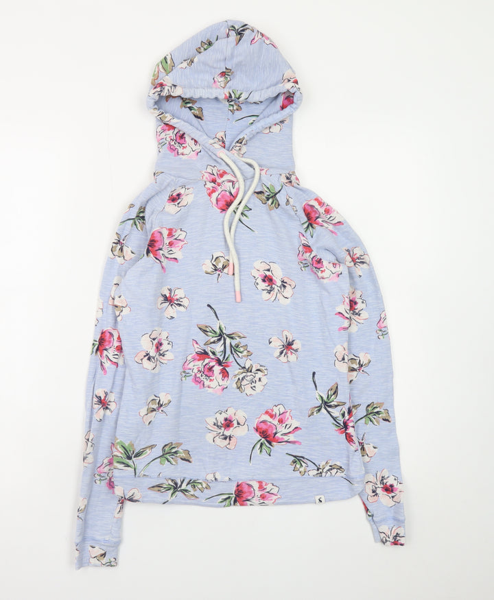 Joules Womens Blue Floral Pullover Hoodie UK 12 Cotton Lightweight