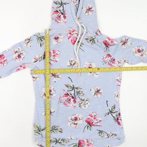 Joules Womens Blue Floral Pullover Hoodie UK 12 Cotton Lightweight