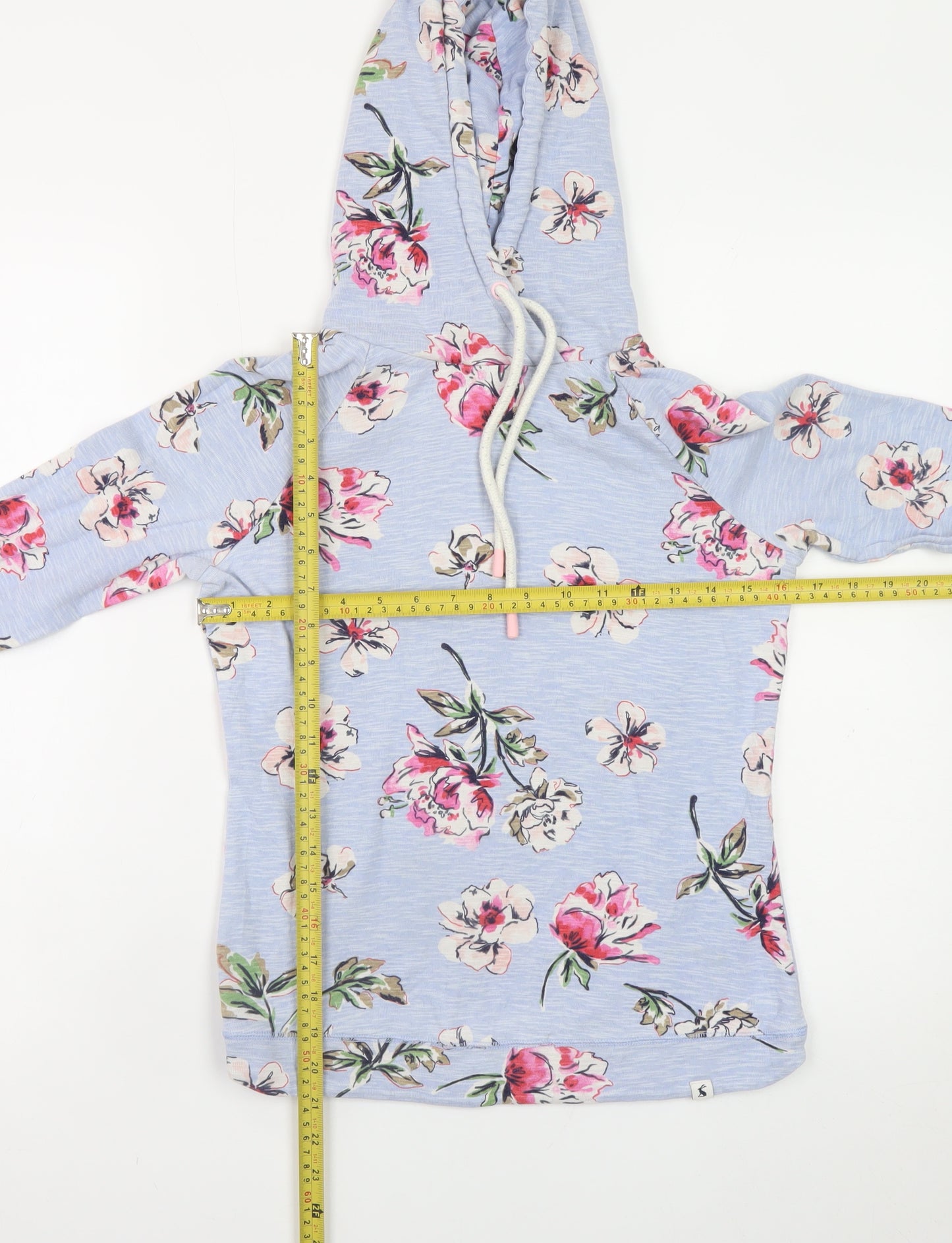 Joules Womens Blue Floral Pullover Hoodie UK 12 Cotton Lightweight