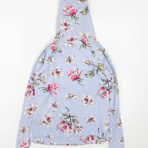 Joules Womens Blue Floral Pullover Hoodie UK 12 Cotton Lightweight