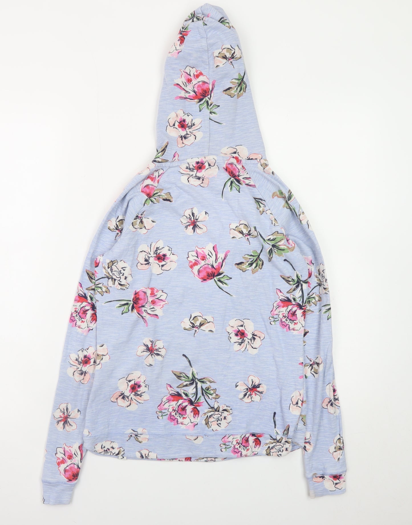 Joules Womens Blue Floral Pullover Hoodie UK 12 Cotton Lightweight