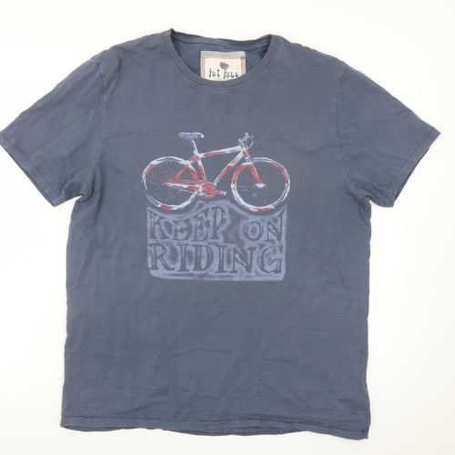 Fat Face Men’s Blue Graphic Cotton T-Shirt M 'Keep On Riding'
