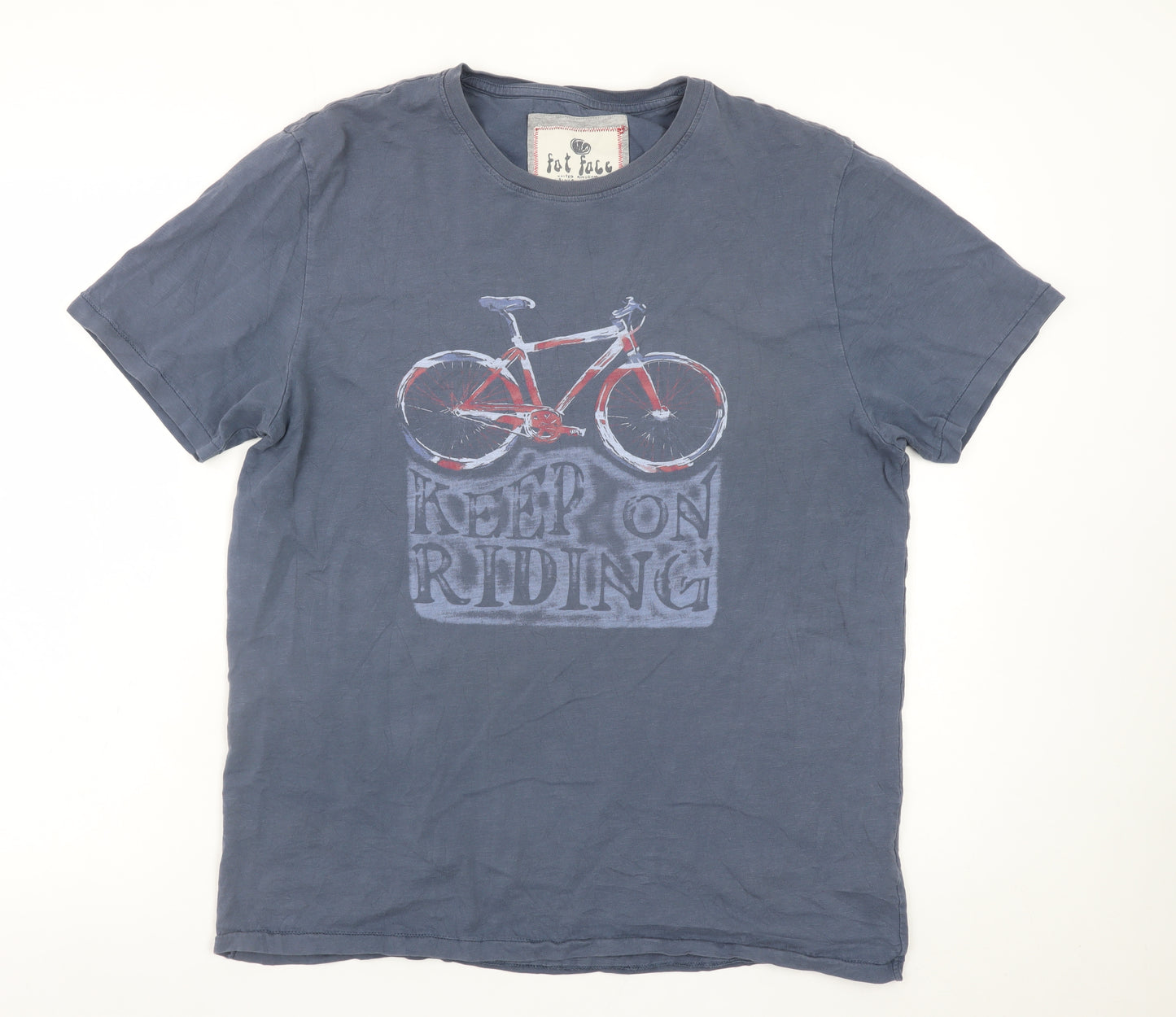 Fat Face Men’s Blue Graphic Cotton T-Shirt M 'Keep On Riding'
