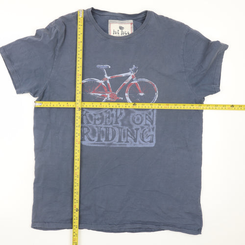 Fat Face Men’s Blue Graphic Cotton T-Shirt M 'Keep On Riding'