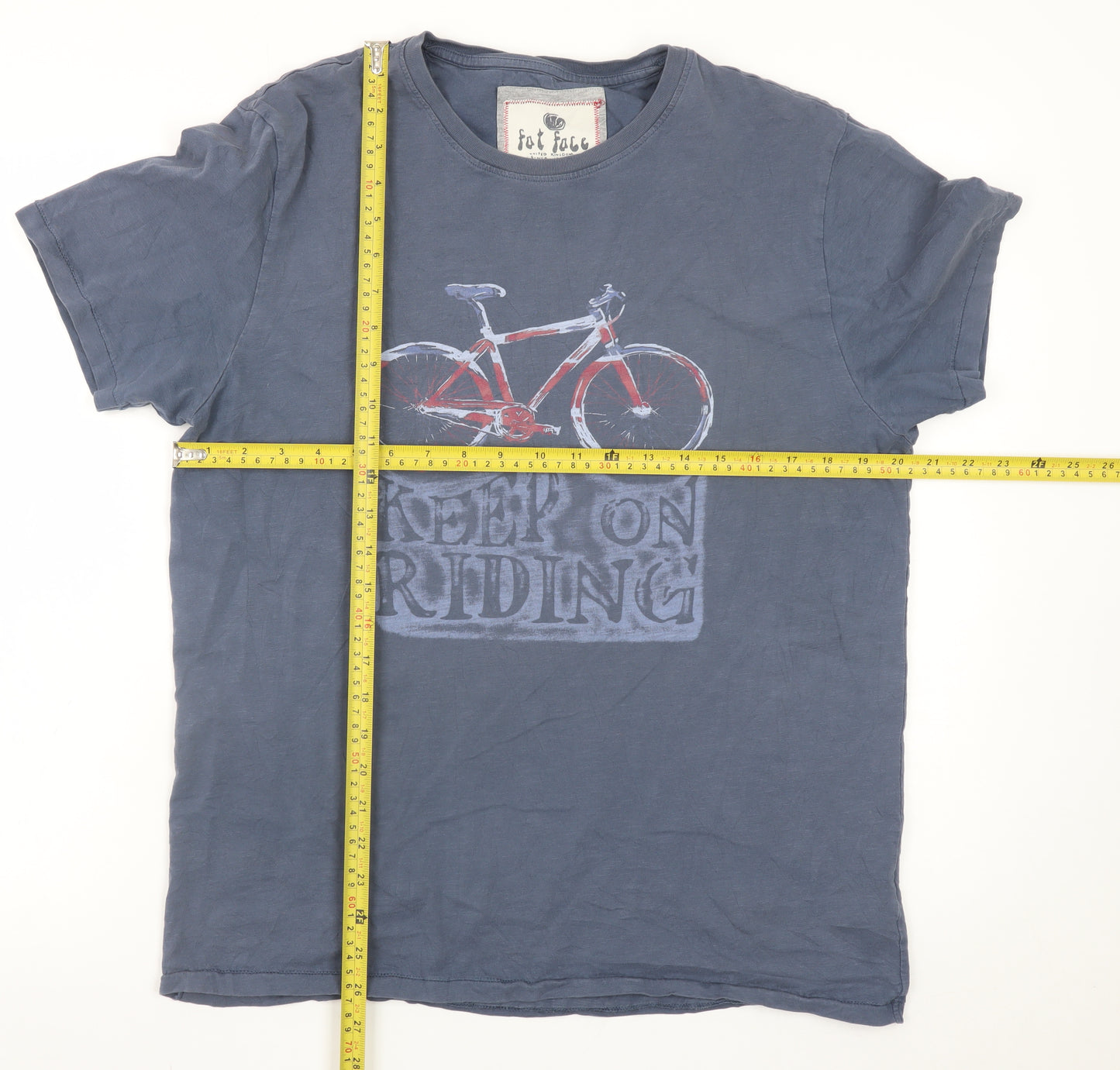 Fat Face Men’s Blue Graphic Cotton T-Shirt M 'Keep On Riding'