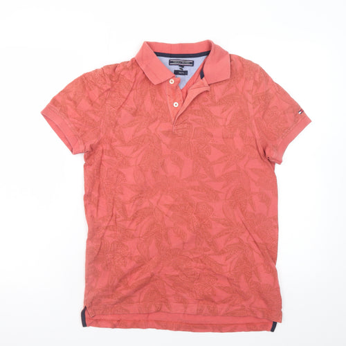 Tommy Hilfiger Men's Red Floral Cotton Polo Shirt Size S