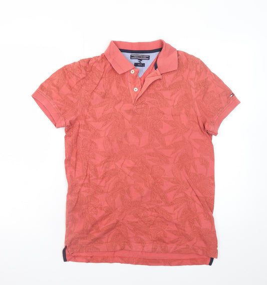 Tommy Hilfiger Men's Red Floral Cotton Polo Shirt Size S