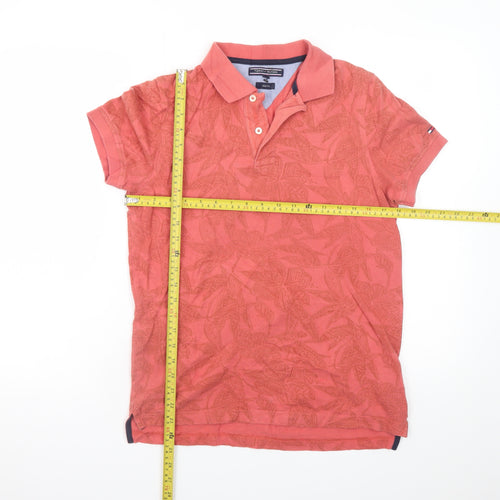 Tommy Hilfiger Men's Red Floral Cotton Polo Shirt Size S