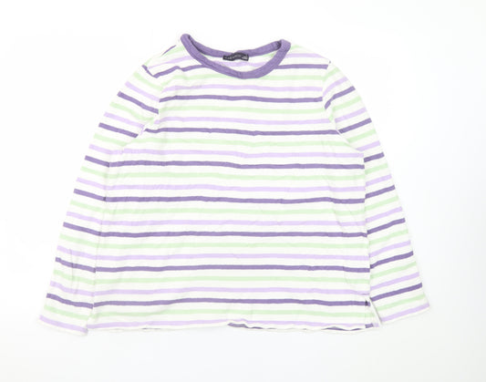 Marks and Spencer Women's Multicoloured Striped Long Sleeve Cotton T-Shirt Size 16