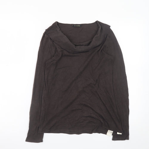 Massimo Dutti Women Brown Long Sleeve Cowl Neck Lyocell T-Shirt Size 12