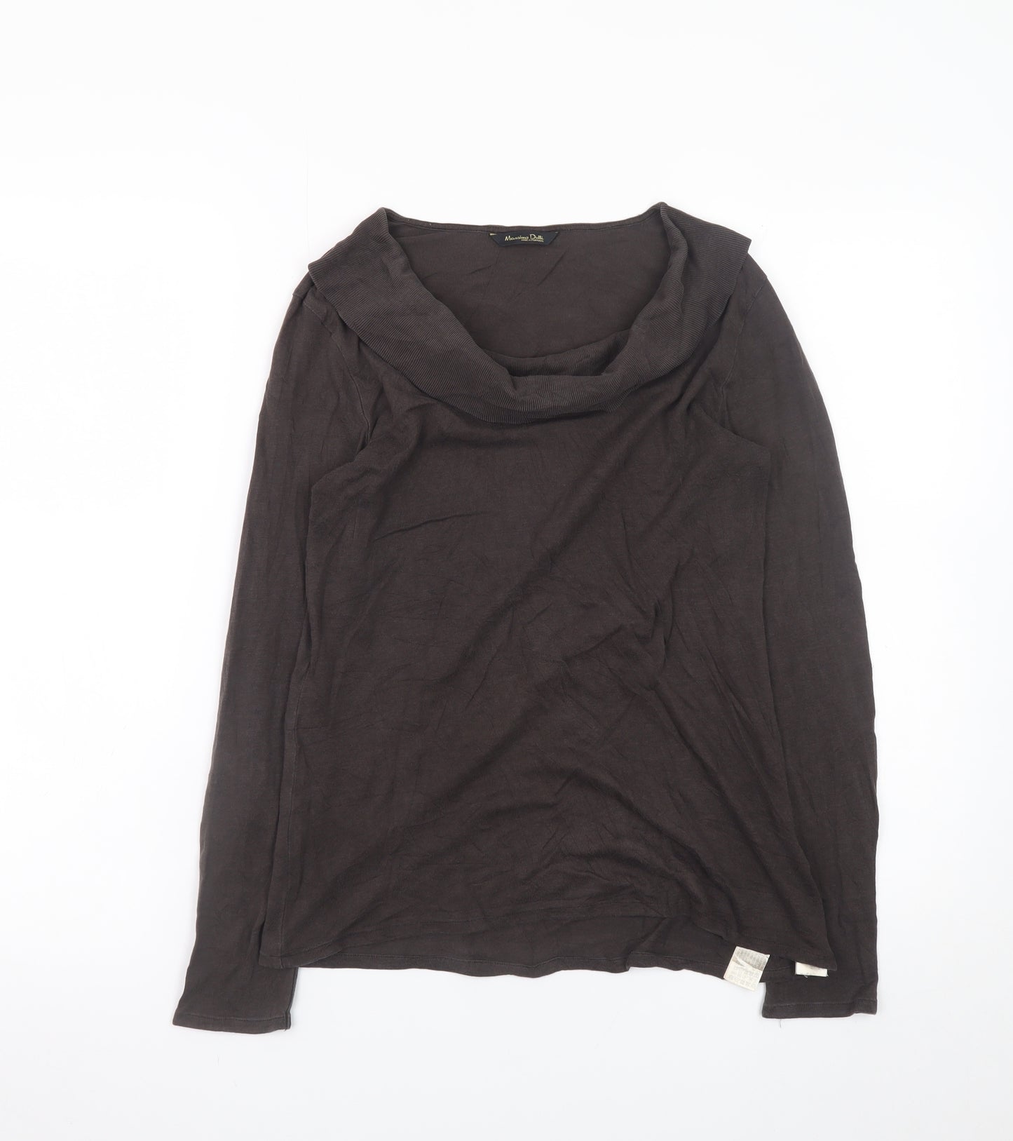 Massimo Dutti Women Brown Long Sleeve Cowl Neck Lyocell T-Shirt Size 12