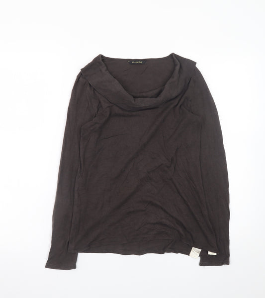 Massimo Dutti Women Brown Long Sleeve Cowl Neck Lyocell T-Shirt Size 12