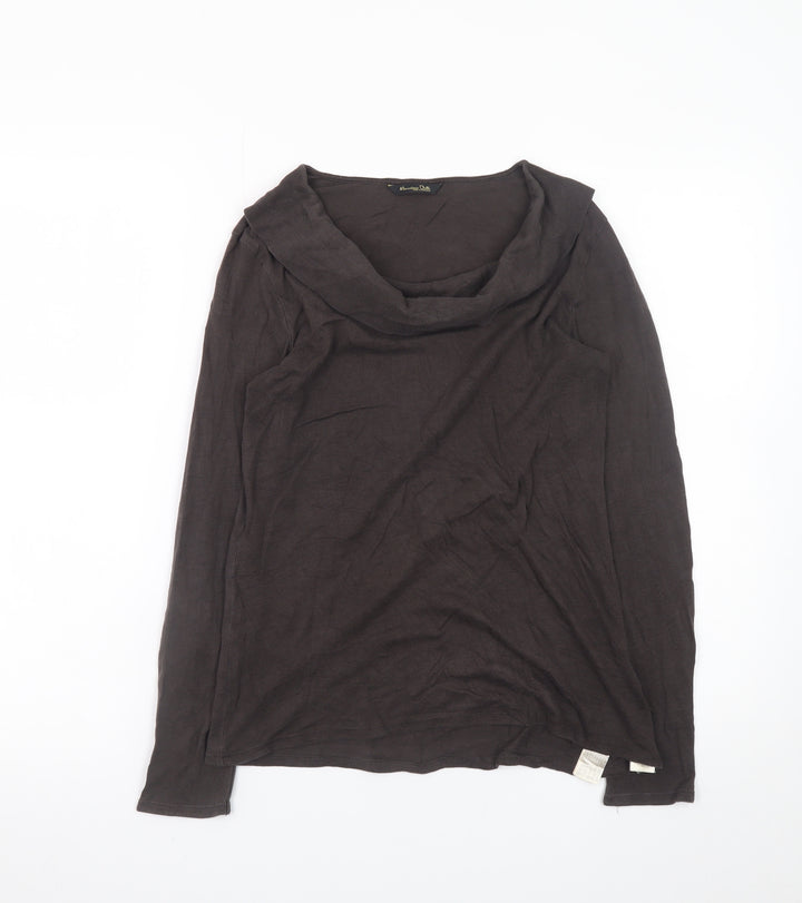 Massimo Dutti Women Brown Long Sleeve Cowl Neck Lyocell T-Shirt Size 12