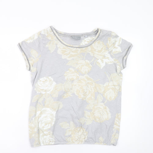 Next Women Grey Floral Short Sleeve Cotton T-Shirt Size 14