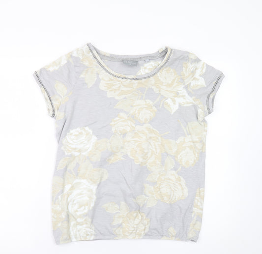 Next Women Grey Floral Short Sleeve Cotton T-Shirt Size 14