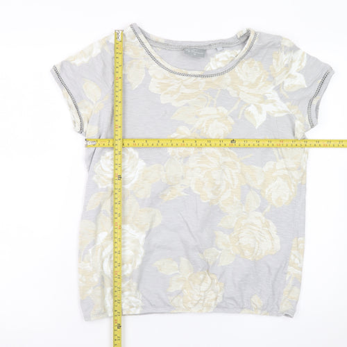 Next Women Grey Floral Short Sleeve Cotton T-Shirt Size 14