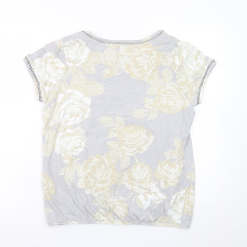 Next Women Grey Floral Short Sleeve Cotton T-Shirt Size 14