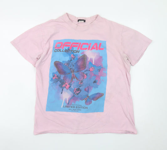 Boohoo Women Pink Butterfly Graphic Print T-Shirt M