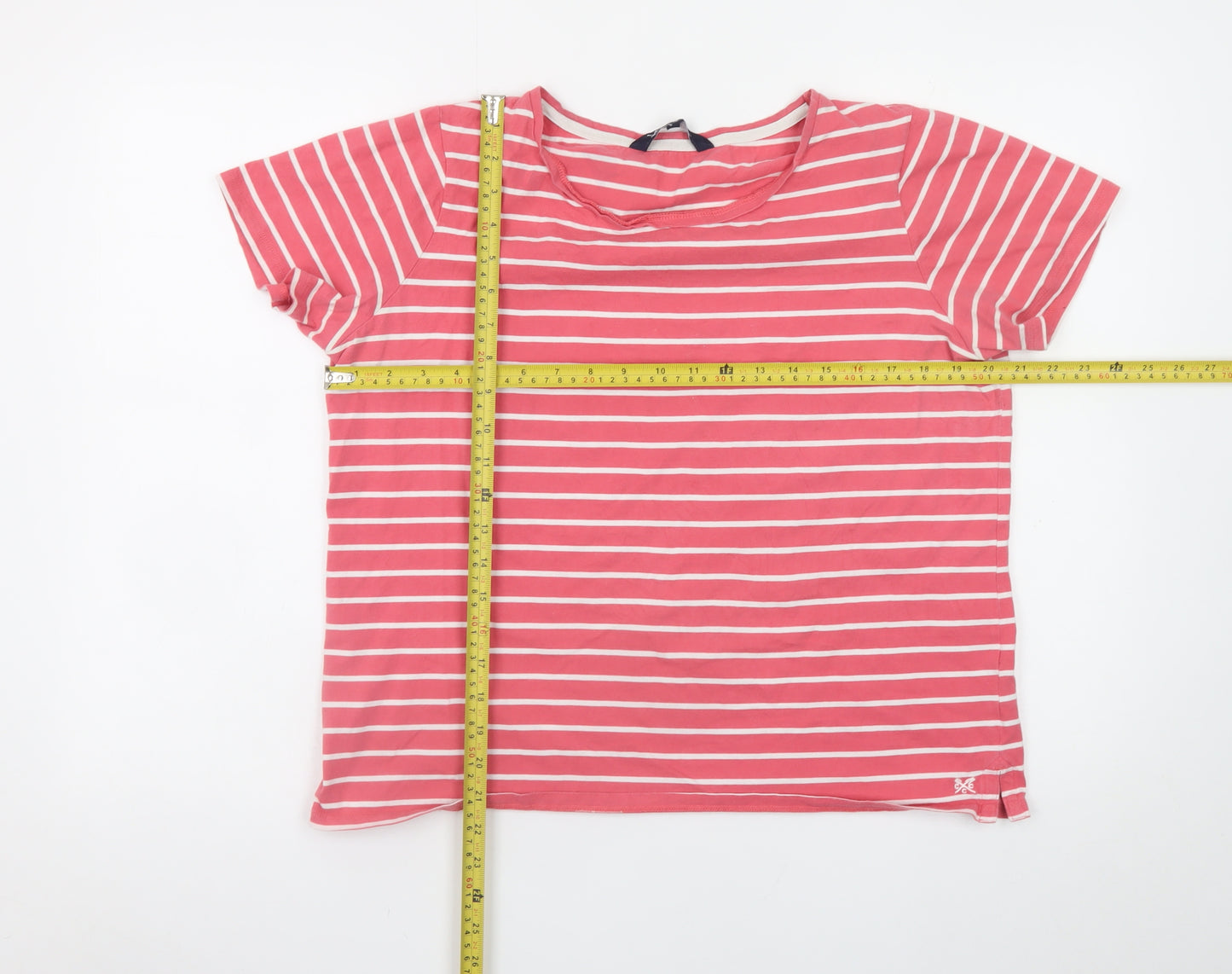 Crew Clothing Company Women Pink Striped Cotton T-Shirt Size 16