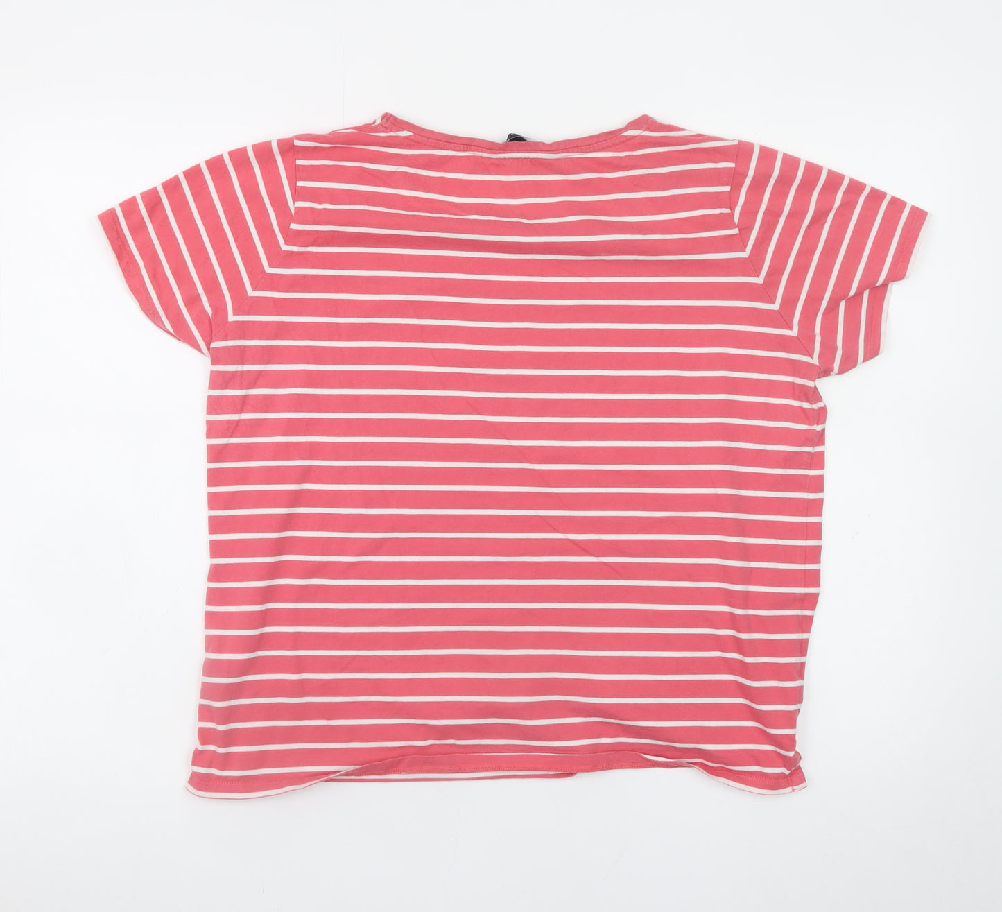 Crew Clothing Company Women Pink Striped Cotton T-Shirt Size 16