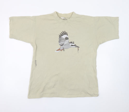 Alison Green Designs Men's Beige Bird Graphic Cotton T-Shirt Medium