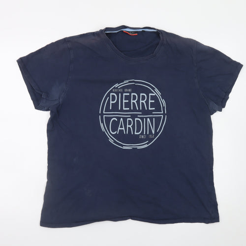 Pierre Cardin Men's Navy Crew Neck Graphic T-Shirt XXL Cotton