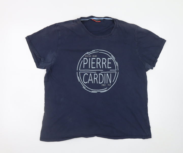 Pierre Cardin Men's Navy Crew Neck Graphic T-Shirt XXL Cotton