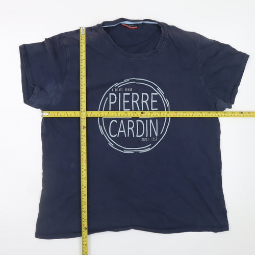 Pierre Cardin Men's Navy Crew Neck Graphic T-Shirt XXL Cotton