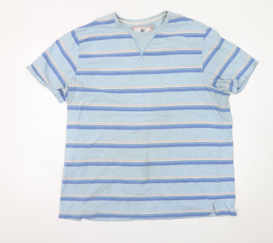 Fat Face Men's Blue Striped Cotton Crew Neck 2XL T-Shirt