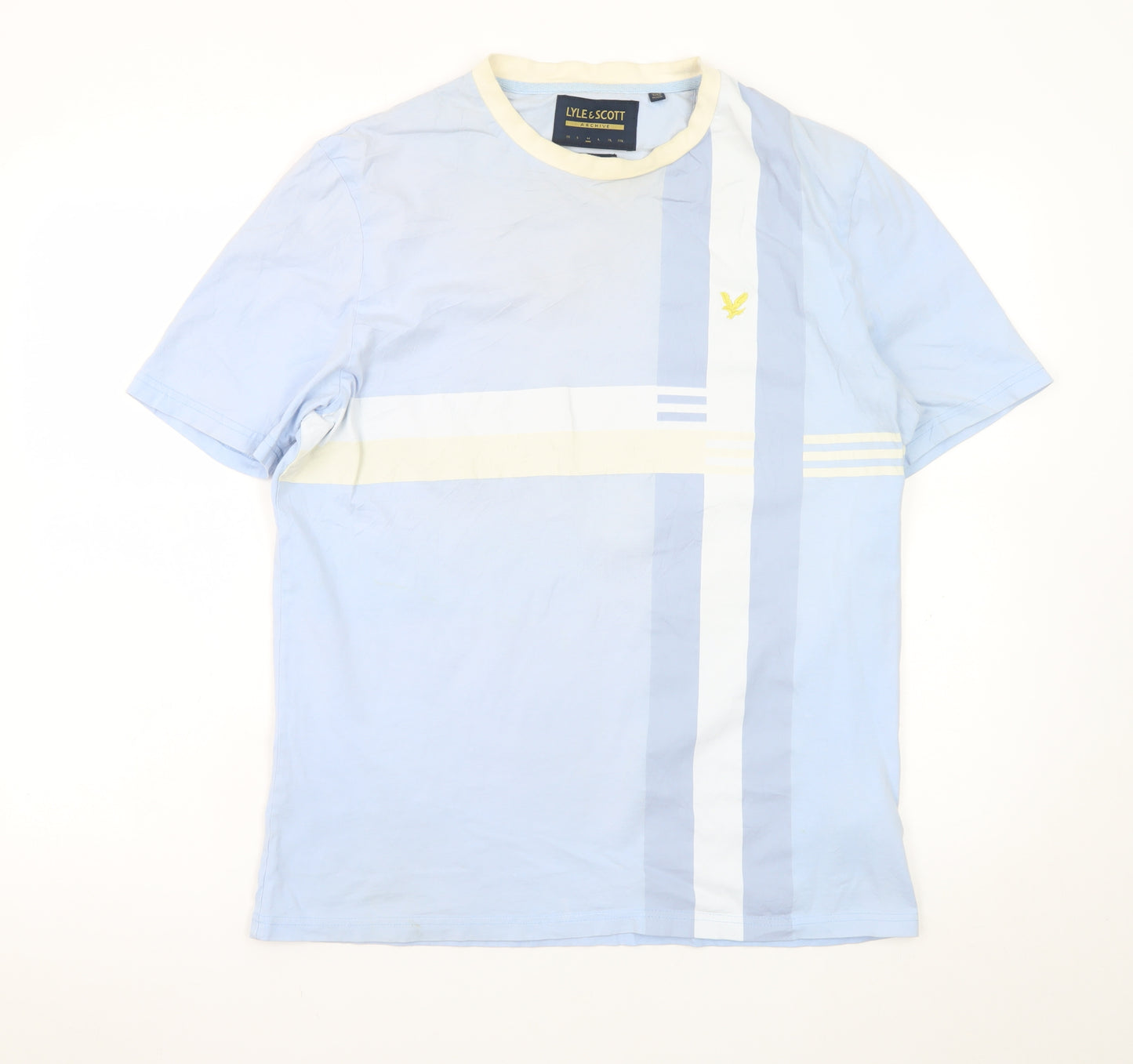 Lyle & Scott Men's Blue Relaxed Fit Colourblock T-Shirt Size L