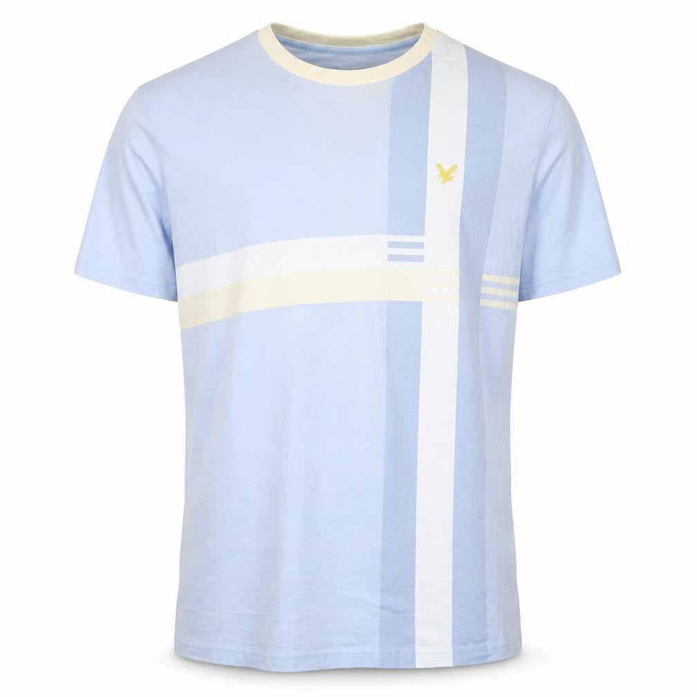Lyle & Scott Men's Blue Relaxed Fit Colourblock T-Shirt Size L