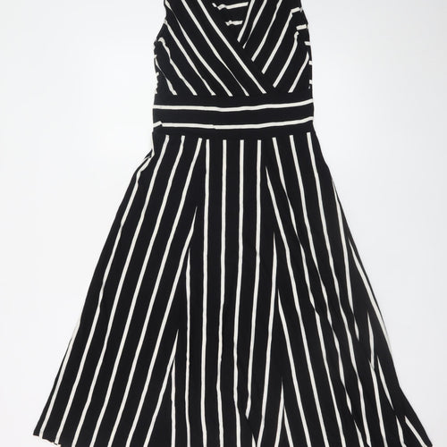 Marks and Spencer Women Black Striped Wrap Dress Size 10