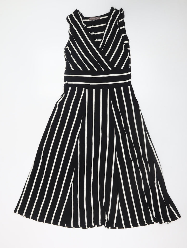 Marks and Spencer Women Black Striped Wrap Dress Size 10