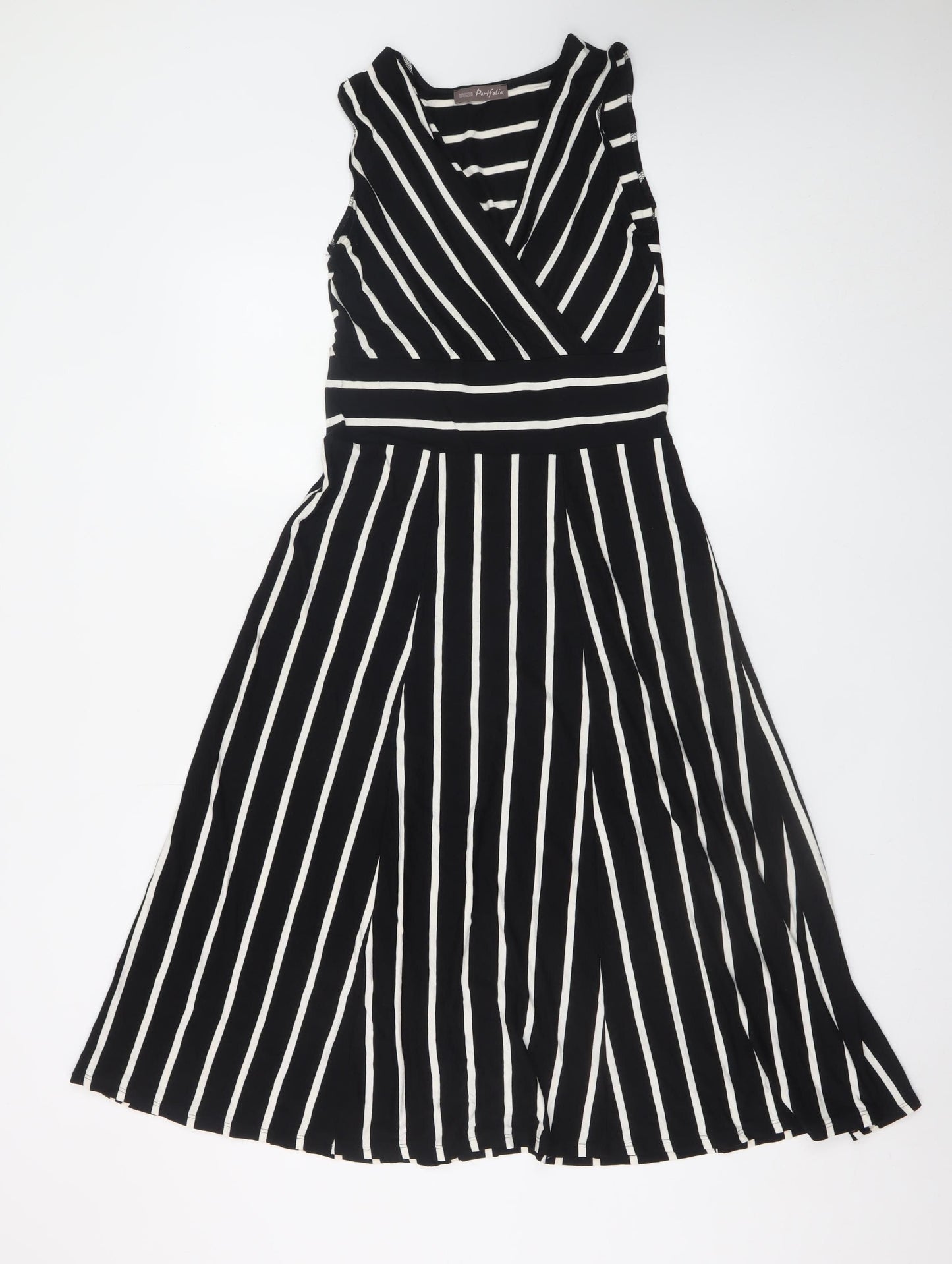 Marks and Spencer Women Black Striped Wrap Dress Size 10