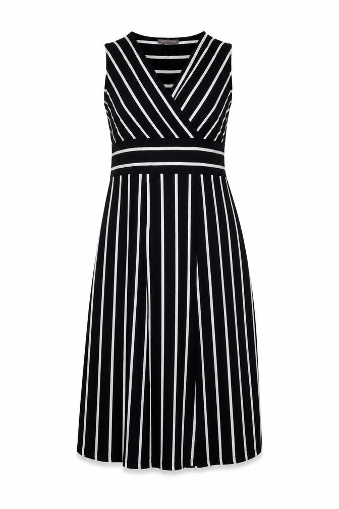 Marks and Spencer Women Black Striped Wrap Dress Size 10